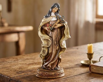 Statue de Sainte Thérèse de 6 po. | Figurine de Sainte Thérèse de Lisieux en résine catholique | Statue religieuse de petite fleur | Cadeau chrétien et décoration d'autel