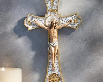 Hochzeit Heilige Masse Wandkruzifix | St. Benedikt Kruzifix für den Ehesegen | Sakramentales Andenken-Kreuz