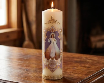 Divine Mercy Vintage Devotional Candle 2-Pack | Catholic Prayer Candle Set | Jesus Divine Mercy Wax Relief Candle