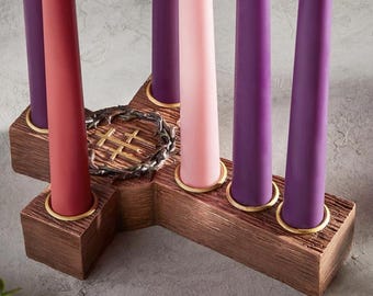 Amazing Love Lenten Candle Holder | Christian Easter Taper Candle Holder | Crown of Thorns Cross Candle Centerpiece