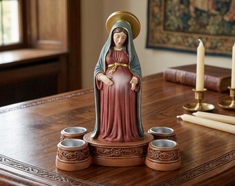 Mary, Giver of Life Advent Wreath | Catholic Advent Candle Holder with Virgin Mary | Holds 4 Advent Taper Candles