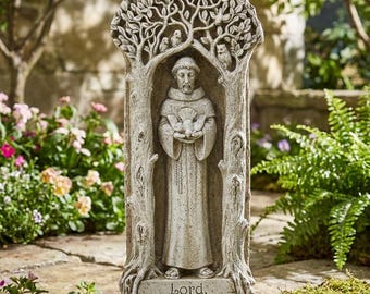 Plaque de jardin Saint-François de 15 po. | Panneau Lord Bless This Garden | Décoration de jardin catholique | Plaque murale extérieure Saint François
