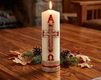 Gold Cross Family Prayer Candle | Catholic Family Devotional Candle | Religious Prayer Candle with Gold Cross | Christian Home Altar Decor