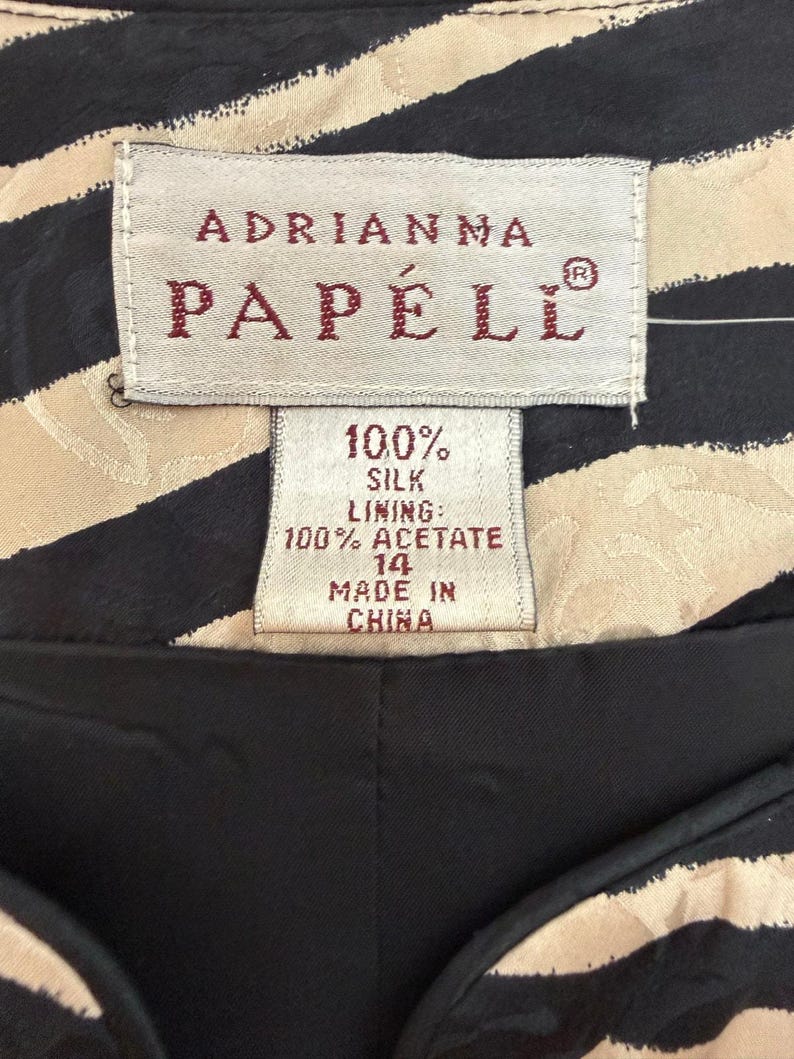 Adrianna Papell Vintage 100% Silk Jacquard Zebra Print Open Front Jacket Size 14 image 2