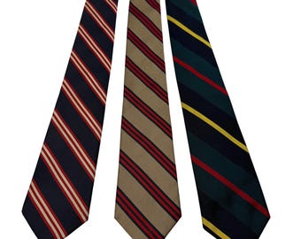 Lands End Silk Tie Lot 3 Regimental Stripe Vintage Hand Sewn Made USA