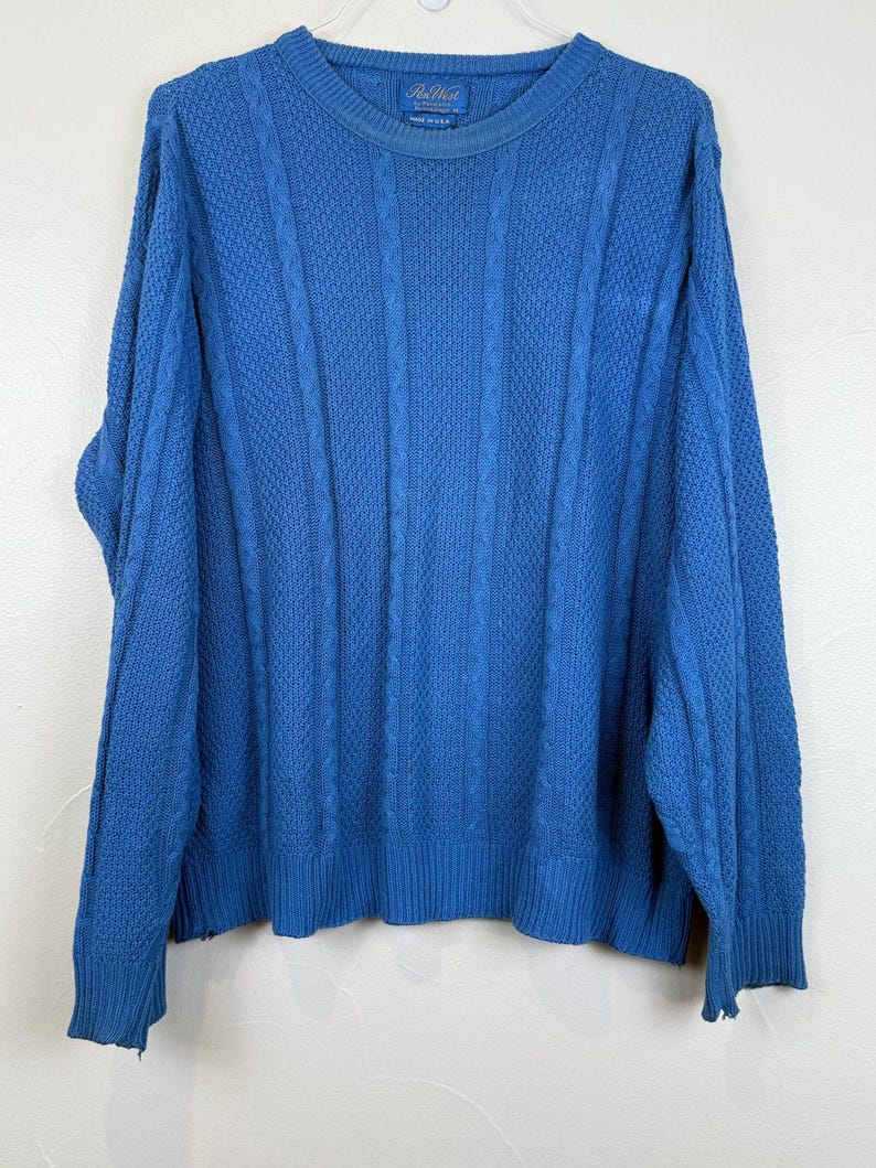 Vintage 80s Pendleton Cable Knit Sweater Royal Blue USA Made Medium Cottagecore image 1