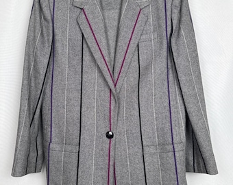Traje de falda vintage de Sasson Paris New York en tweed de espiga / Talla 12/13 para mujer / Ribete de raya diplomática morada / Clásico para el trabajo