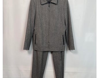 Kasper A.S.L. Womens Pant Suit Size 10 Gray Wool Tweed Zip Front Jacket Trouser