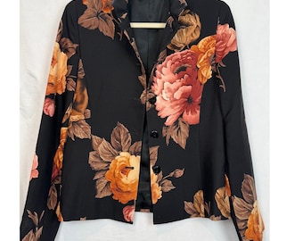 Vintage Linda Allard Ellen Tracy Silk Wool Floral Blazer (Size 6)