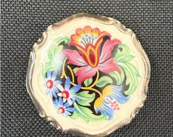 Rosenthal Marktredwitz US Zone 1946-49 Porcelain Brooch Folk Art Floral Silver