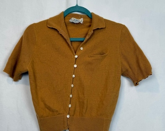 Vintage Bernard Altmann 100% Cashmere Short Sleeve Cardigan Camel Austria 1950s