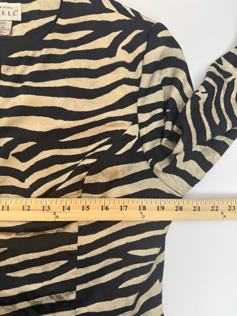 Adrianna Papell Vintage 100% Silk Jacquard Zebra Print Open Front Jacket Size 14 image 5