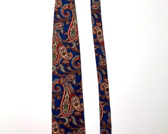 Christian Dior Monsieur Silk Paisley Tie Blue Vintage 70s 80s Made USA