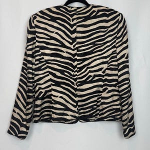 Adrianna Papell Vintage 100% Silk Jacquard Zebra Print Open Front Jacket Size 14 image 3