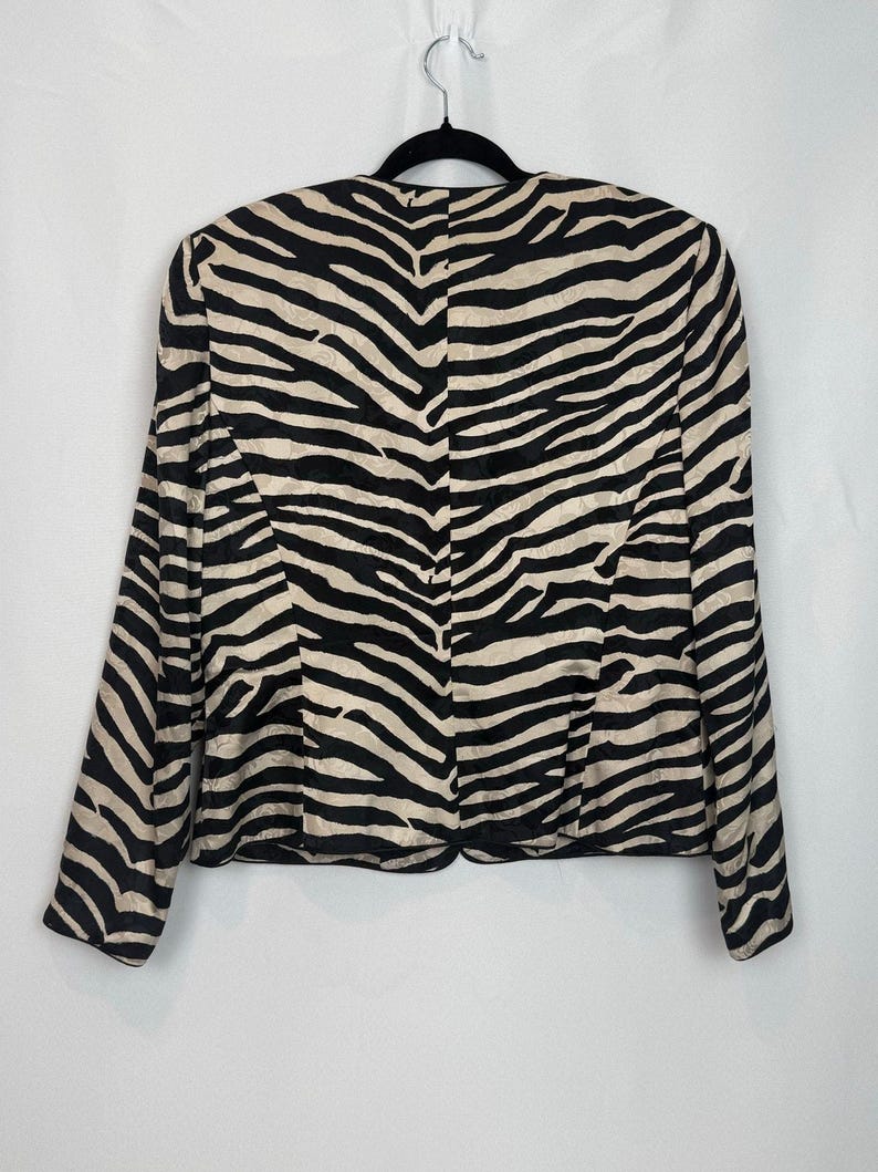 Adrianna Papell Vintage 100% Silk Jacquard Zebra Print Open Front Jacket Size 14 image 3