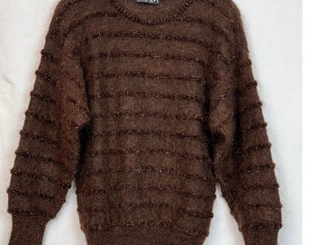 Escada Vintage Mohair Sweater Size 38 Made Western Germany Brown Metallic Lurex