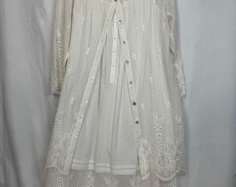 Vintage 1985 Queen Anne's Lace by Eileen West Cotton Lace Robe and Nightgown Set Made in USA Cottagecore Coquette Victorian Bridal