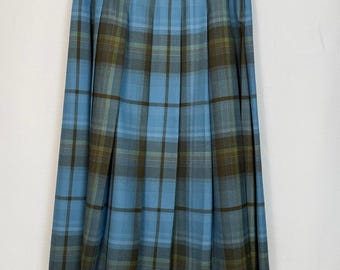 Vintage Pendleton 100% Virgin Wool Pleated Tartan Plaid Midi Skirt Blue Olive Portland Oregon