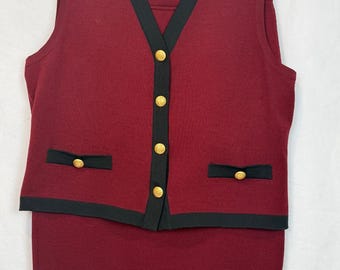 Vintage Escada Margaretha Ley Burgundy Wool Skirt Suit Set EU 38/40 Germany Gold