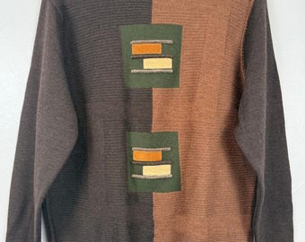 Vintage Turnbury Wool Sweater M 80s Geometric Colorblock Eclectic Grandpa