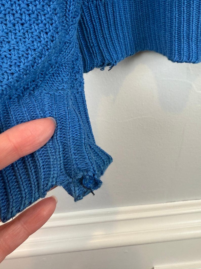 Vintage 80s Pendleton Cable Knit Sweater Royal Blue USA Made Medium Cottagecore image 8