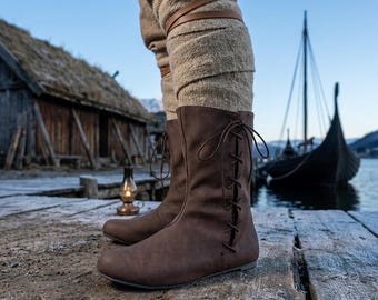 Viking PU-leren veterlaarzen, middeleeuwse LARP-schoenen, renaissance-cosplayschoenen