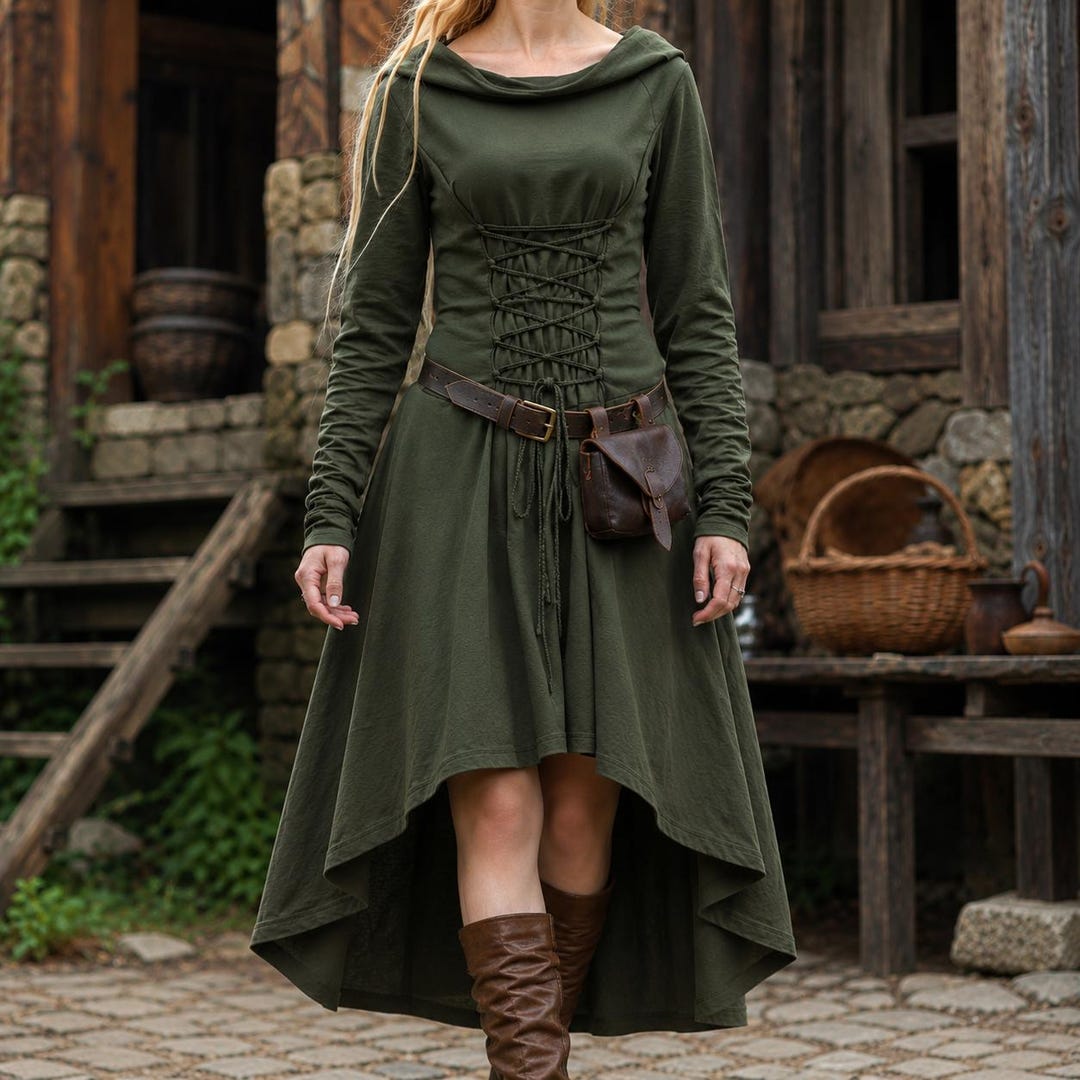 Modern Elf Robe Medieval Hooded Dress Women, Ranger Elf Cosplay Robe, Renaissance ...