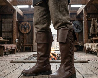 Pirate Medieval Boots, Renaissance Viking Shoes, Lace Up Cosplay Footwear, Fantasy LARP Boots, Medieval Costume Shoes