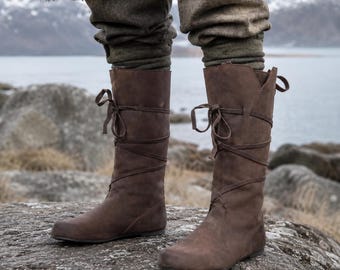 Stivali vichinghi in pelle da uomo, calzature medievali per LARP, stivali norreni per cosplay, scarpe rinascimentali, stivali da pirata