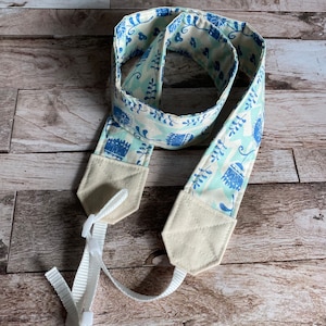 Blue Stamped Flowers Cotton Camera Strap