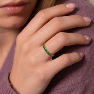 Birthstone Eternity Ring in Bezel Setting • Custom Gemstone Stacking Band • Personalized Jewelry Gift for Her • Dainty Minimalist Ring