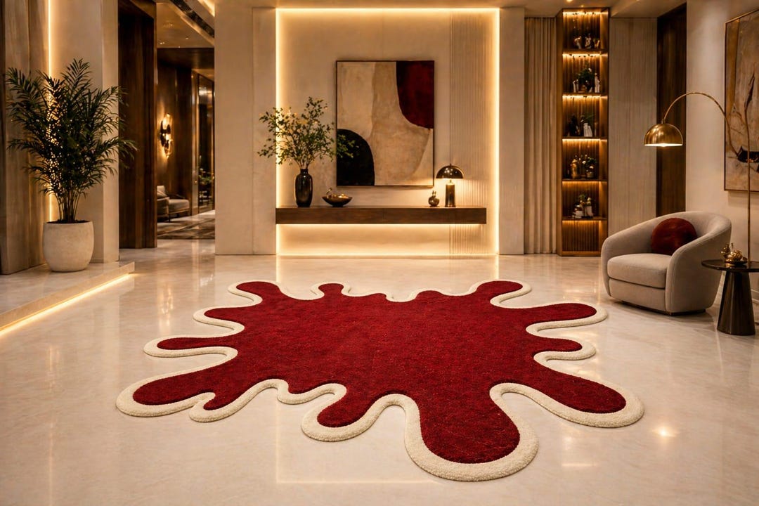 Luxury Red Cream Abstract Splash Rug | Modern Designer Carpet for ...