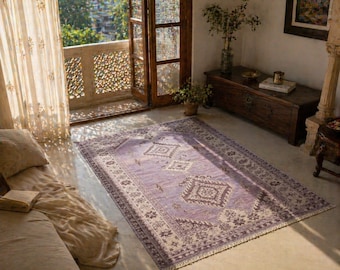 Hand Knotted Purple Vintage Rug – Lavender, Ivory & Brown Traditional Wool Carpet Large Size by American Heritage Rugs 8x10 Ft.