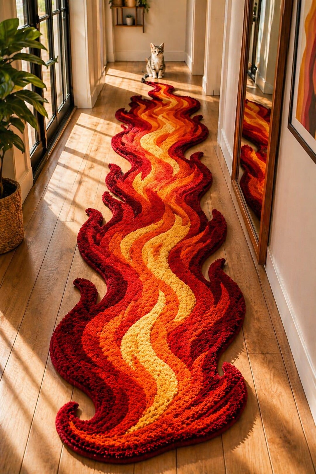 Unique Shape Runner Rug Flame Shape Runner Rug, Fire Design Tufted Rug, Red Orange Aesthetic ...