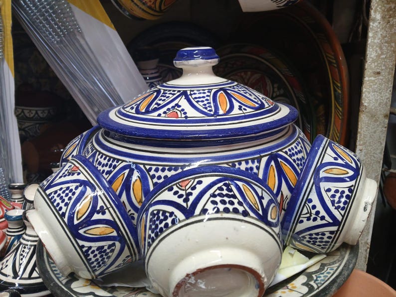 Hand-Painted Moroccan Ceramic Soup Tureen Set with Serving Bowls — view 2