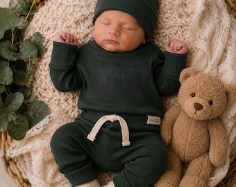 Unisex Newborn Coming Home Outfit, Waffle Knit Lounge Set, Baby Shower Gift