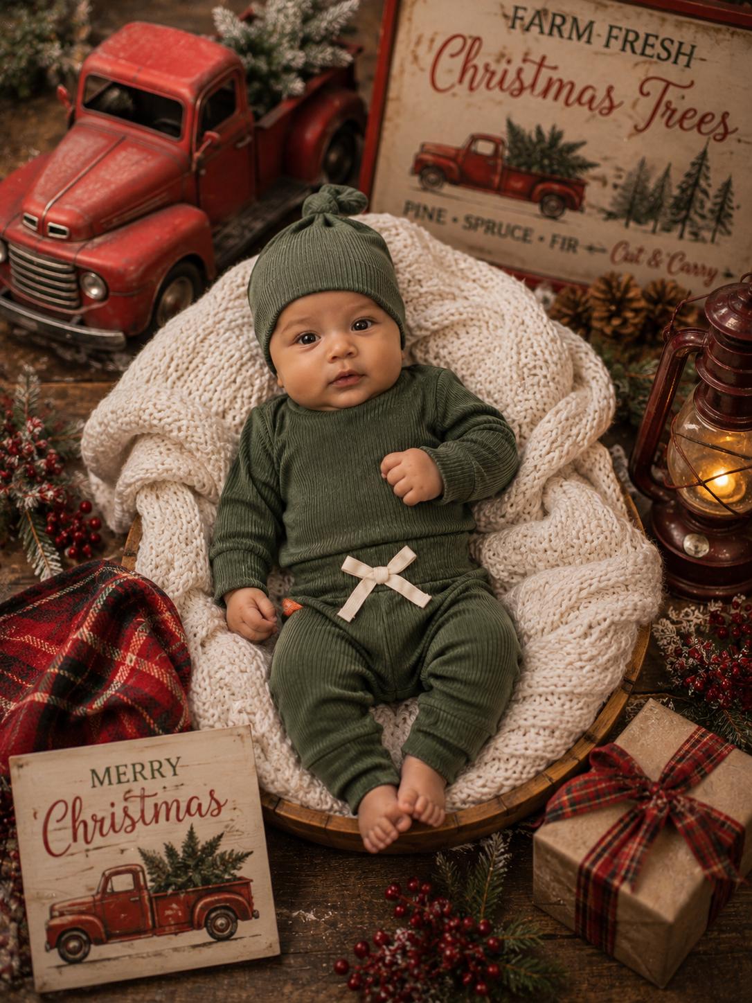 Baby Christmas Lounge Set, Knit Corduroy Newborn Outfit, First Christmas Pajamas