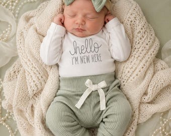 Gender Neutral Newborn Coming Home Outfit, Cotton Hospital Set, Baby Shower Gift