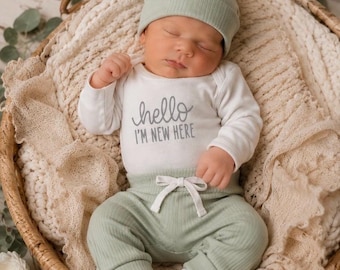 Gender Neutral Newborn Coming Home Outfit, Cotton Hospital Set, Baby Shower Gift