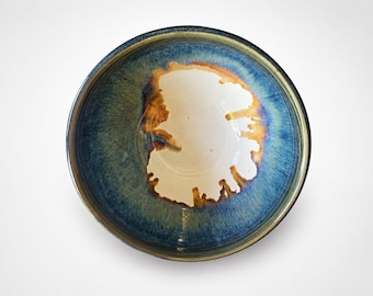 Handmade Stoneware Serving Bowl, Drip Glaze, 1 Quart Size, Modern or Rustic Kitchen
