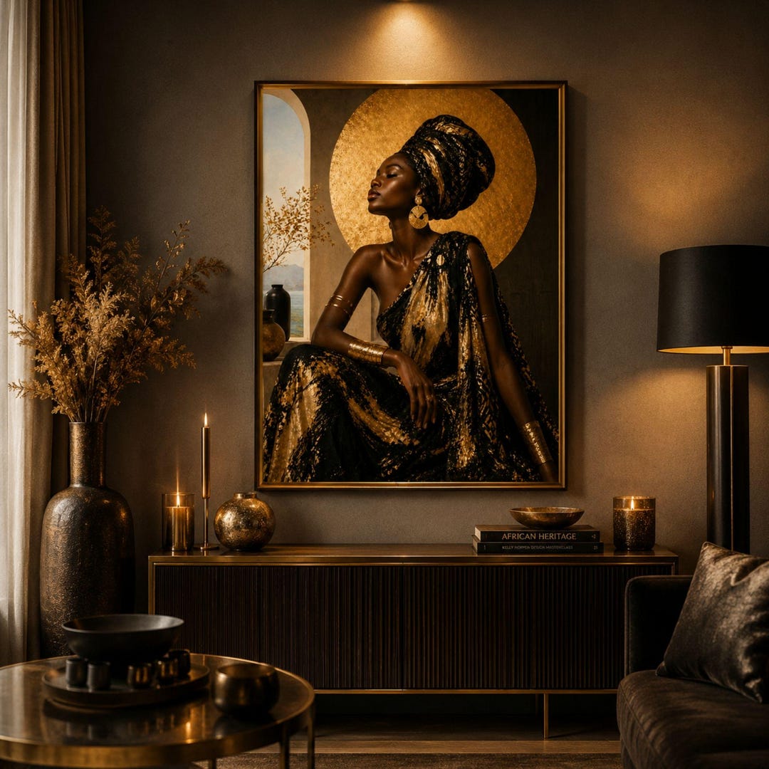 Black Woman Art Print, Gold Luxury Wall Decor, African American ...