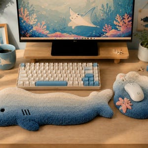 Plush Tufted Keyboard and Mouse Rest Set, Soft Handmade Desk Accessory Duo for Ergonomic Workspace Comfort