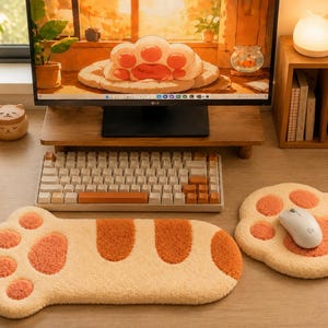Tailor Made Tufted Keyboard Wrist Rest Set, Sewing Pattern Inspired Workspace Mat Duo