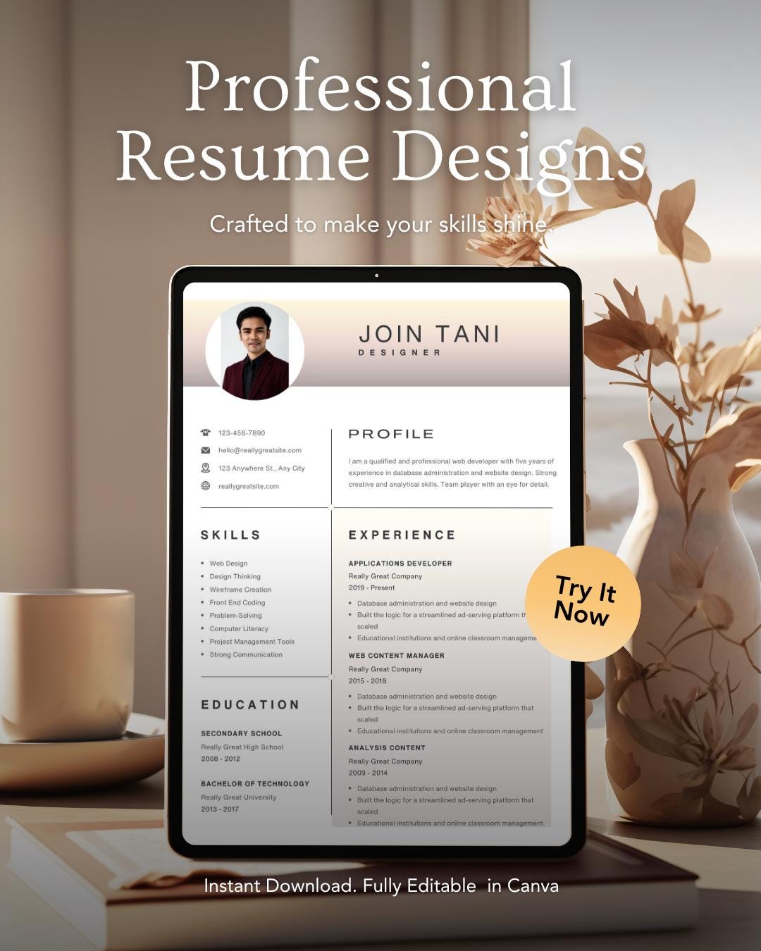 Minimalist Resume Template Canva | Professional CV Design (digital ...