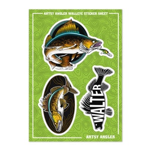 Walleye Fishing Sticker Sheet - Set of 3 walleye decals