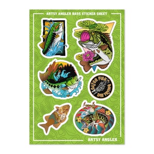 Bass Fishing Sticker Sheet - Cooler BassFischen Aufkleber