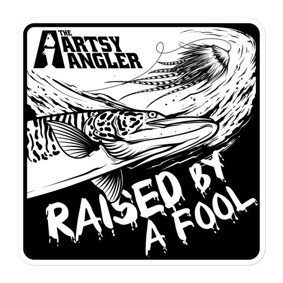 Mountain Creek Anglers 'Muskie On The Fly' Bumper Sticker / Decal - White Vinyl, Made In USA