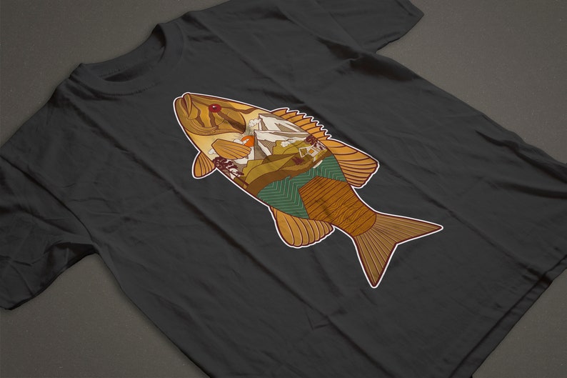 Smallmouth Bass Fishing T-shirt Scenic Bass Short-sleeve - Etsy