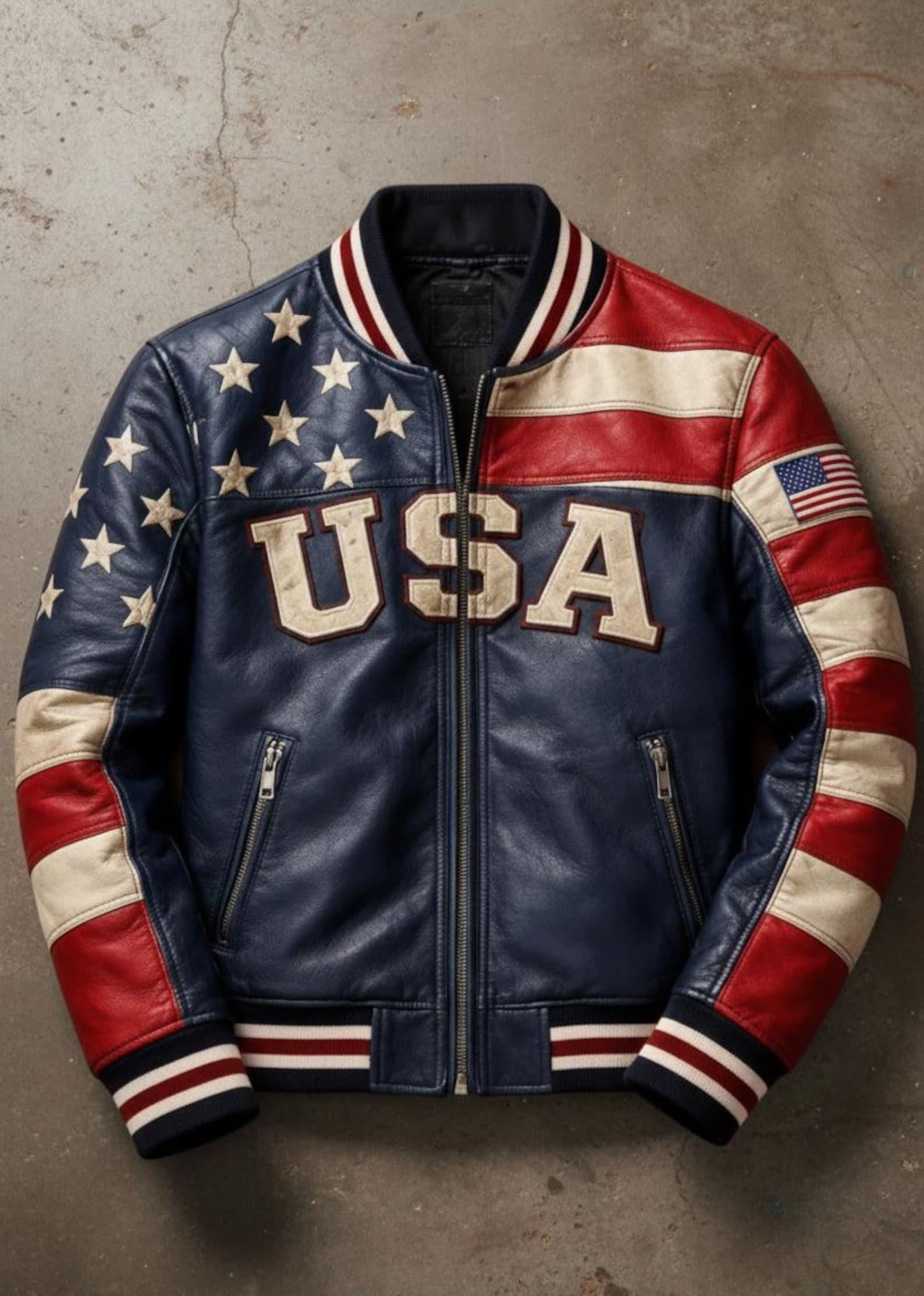 Usa Flag Leather Jacket - Etsy