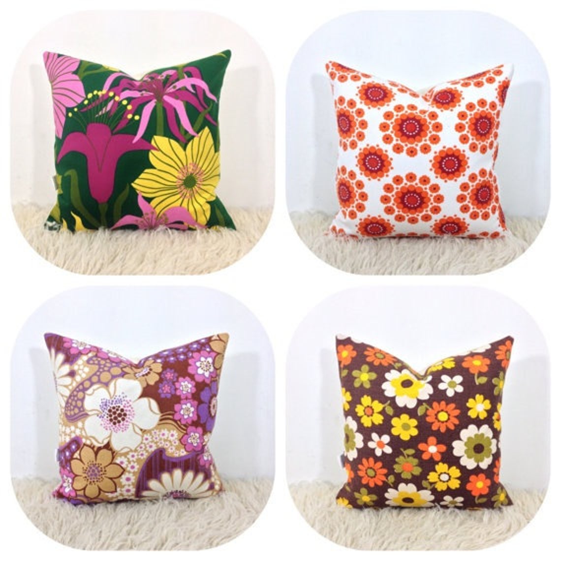 Cushion Cover 1970s Vintage Fabric 16 x 16 Retro Etsy